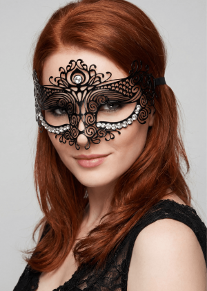 Masque vénitien Ornella rigide noir avec strass