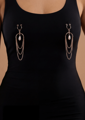 Bijoux de seins avec 3 chainettes doré rose et une perle