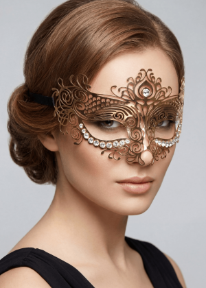 Masque vénitien Ornella rigide doré avec strass