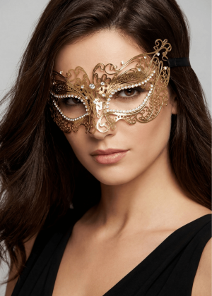 Masque vénitien Alba rigide doré avec strass