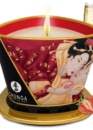 Bougie de massage lueur et caresses - Romance Vin pétillant à la fraise