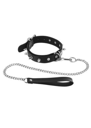 Collier à pointes métal et laisse Fétish Tentation