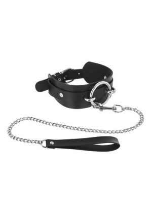 Collier noir anneau et laisse Fétish Tentation