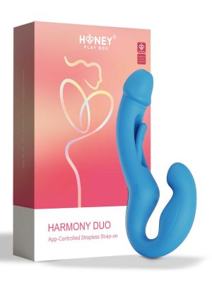 Harmony Duo Strap on vibrant avec tapotage - Bleu