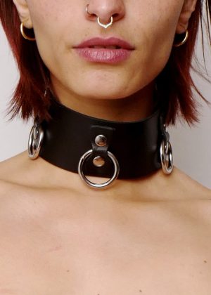 Collier en cuir Collection Anneaux Noir