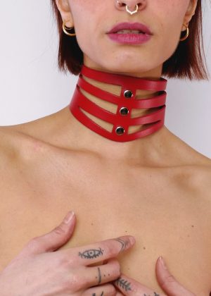 Collier découpé en cuir Rouge