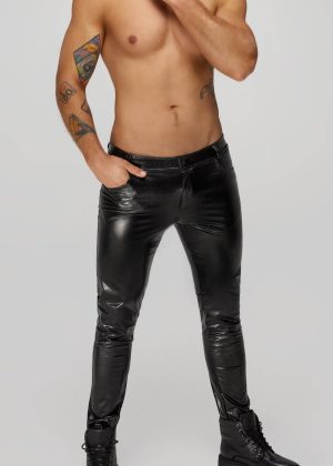 H067 Pantalon long en wetlook serpent avec poches arrière