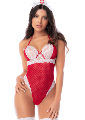 Body infirmière noir en maille et dentelle avec accessoire tête – Mapalé