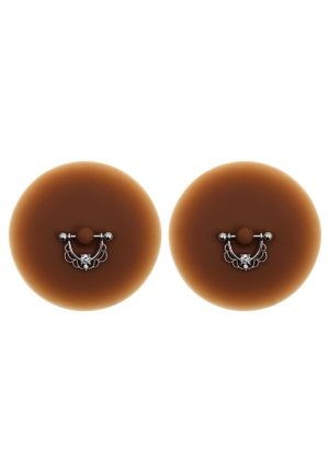 Paire de cache-tétons piercing barre demi-anneau faux diamant peau foncée