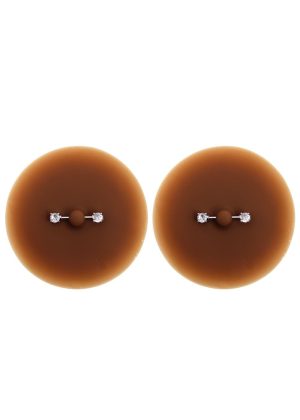 Paire de cache-tétons piercing barre faux diamant peau foncée