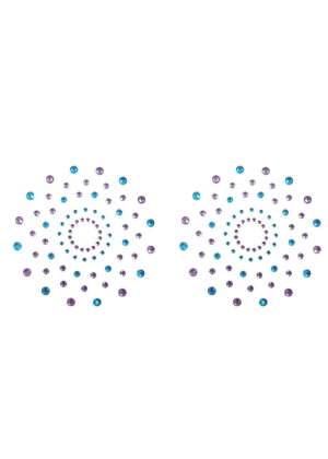Paire de cache tétons adhésifs strass bleu et violet