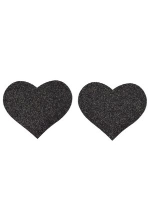 Paire de cache tétons adhésifs coeur pailleté noir