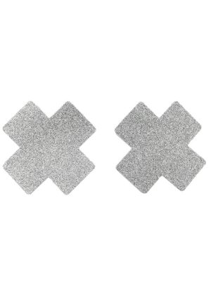 Paire de cache tétons adhésifs croix pailletée blanc