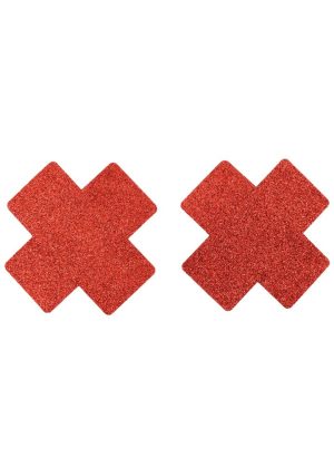 Paire de cache tétons adhésifs croix pailletée rouge