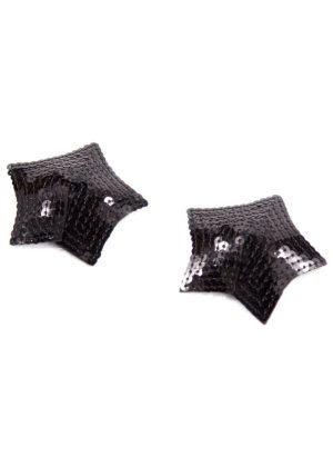Paire de cache tétons adhésifs étoile pailletée sequin noir