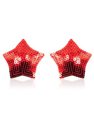 Paire de cache tétons adhésifs étoile pailletée sequin rouge