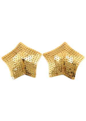 Paire de cache tétons adhésifs étoile pailletée sequin doré
