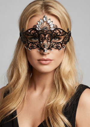 Masque vénitien Gemma rigide noir avec strass