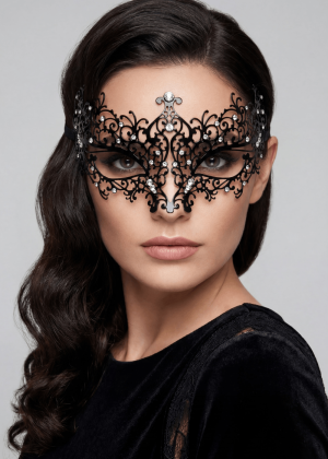 Masque vénitien Chiara rigide noir avec strass